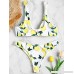 ZAFUL Women's Lemon Print Tie Knot Front Padded Two Piece Bikini Set Swimsuit White B07DC4HXZT